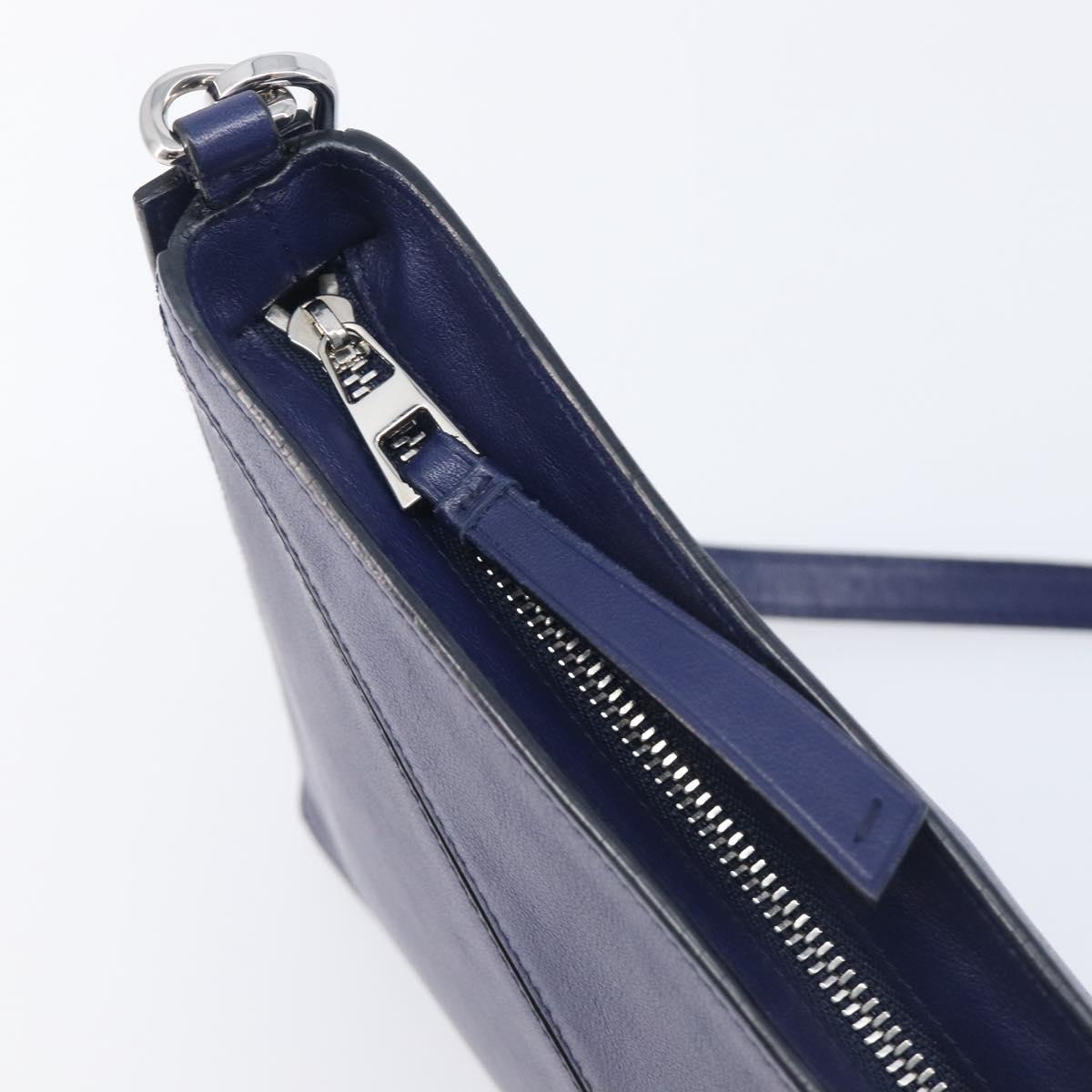 LOEWE Puzzle Pouch Shoulder Bag Leather Navy Silver Auth 210654V