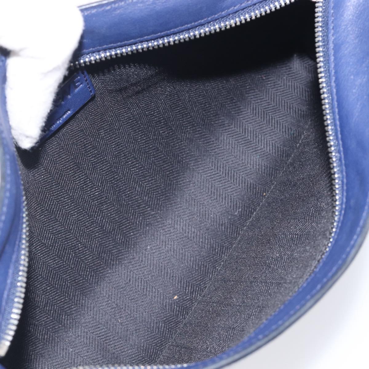 LOEWE Puzzle Pouch Shoulder Bag Leather Navy Silver Auth 210654V