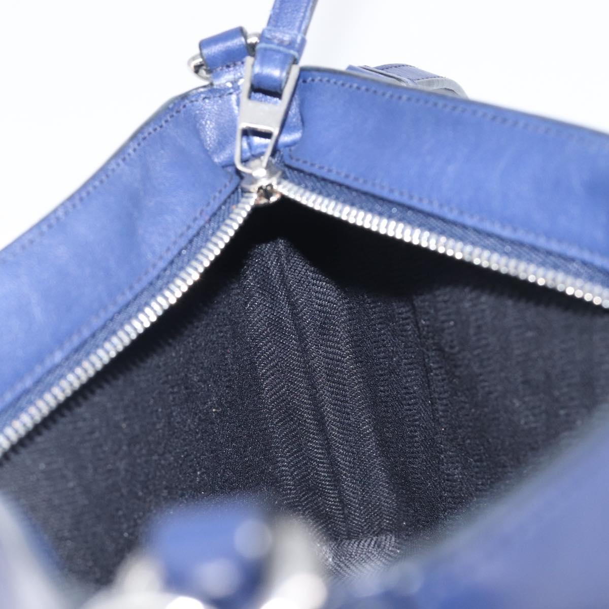 LOEWE Puzzle Pouch Shoulder Bag Leather Navy Silver Auth 210654V