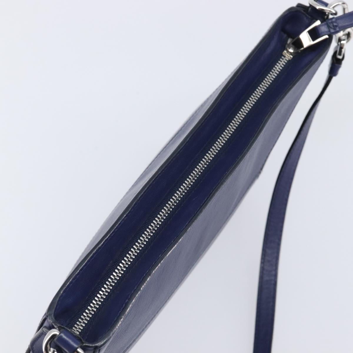 LOEWE Puzzle Pouch Shoulder Bag Leather Navy Silver Auth 210654V