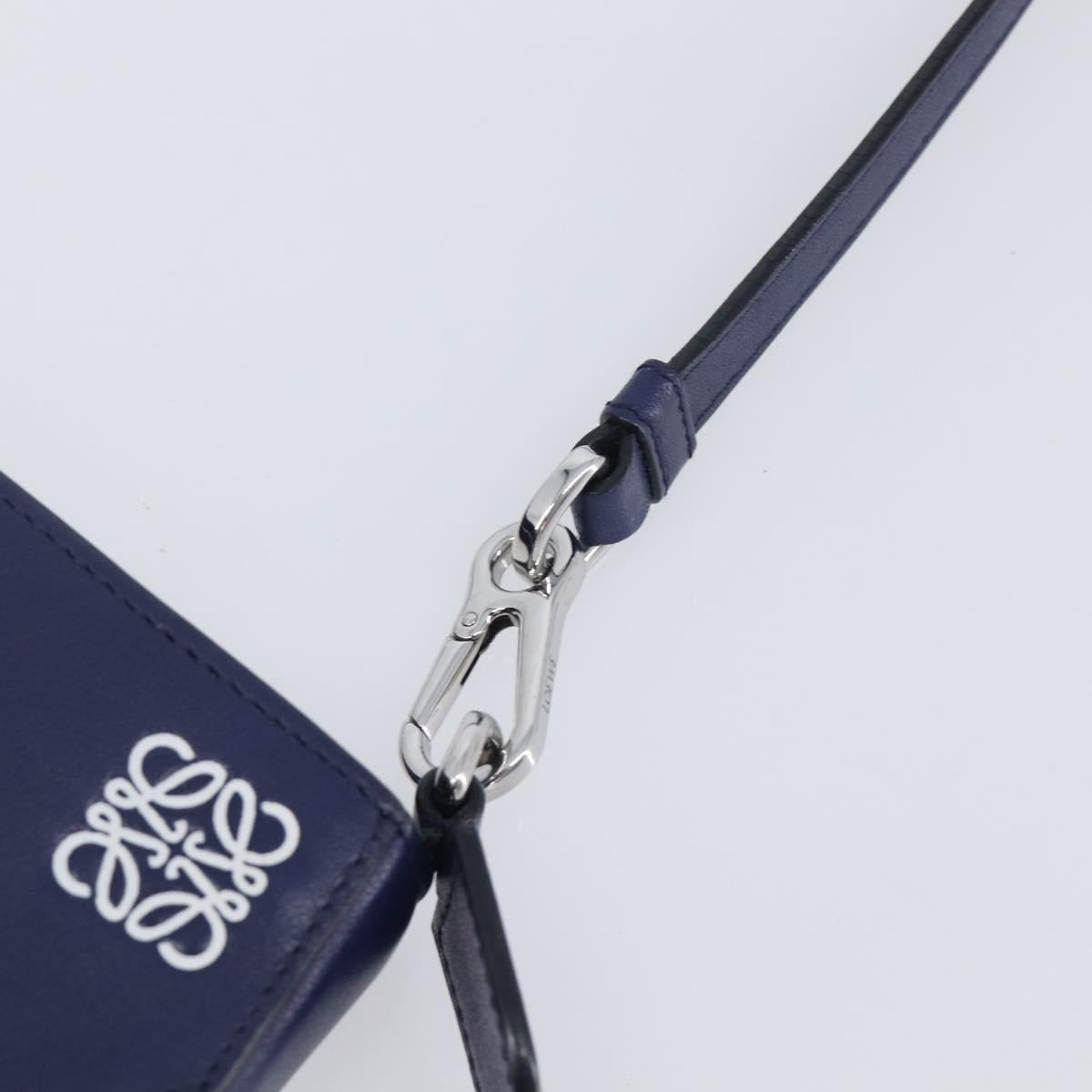 LOEWE Puzzle Pouch Shoulder Bag Leather Navy Silver Auth 210654V