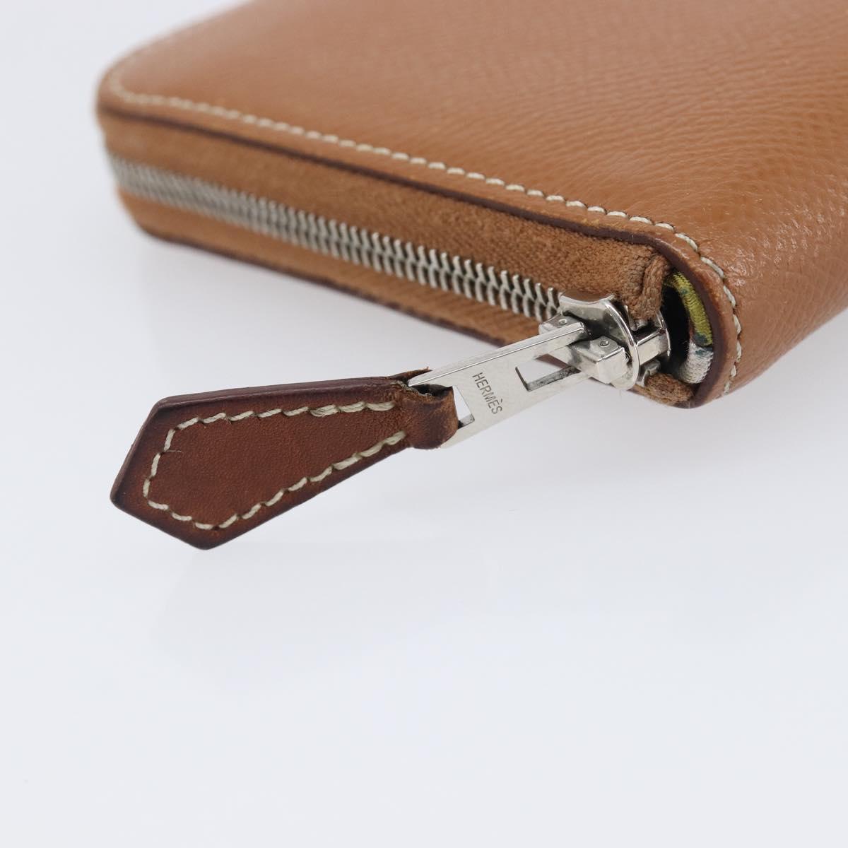 HERMES Azap Silk in Wallet Leather Brown Silver Auth 210655