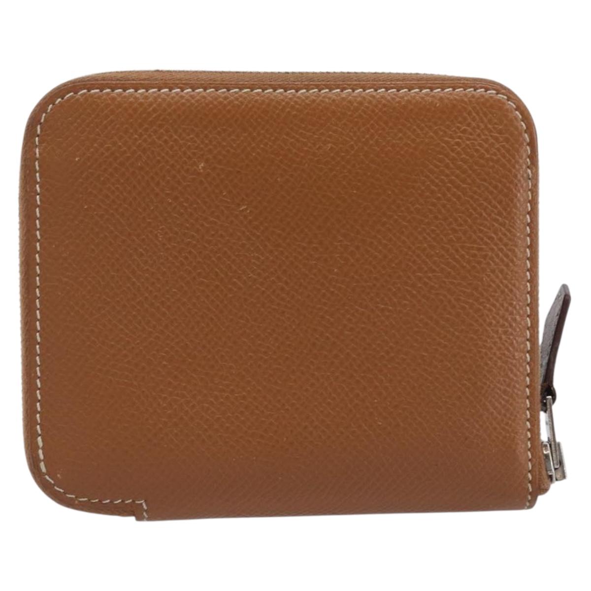 HERMES Azap Silk in Wallet Leather Brown Silver Auth 210655