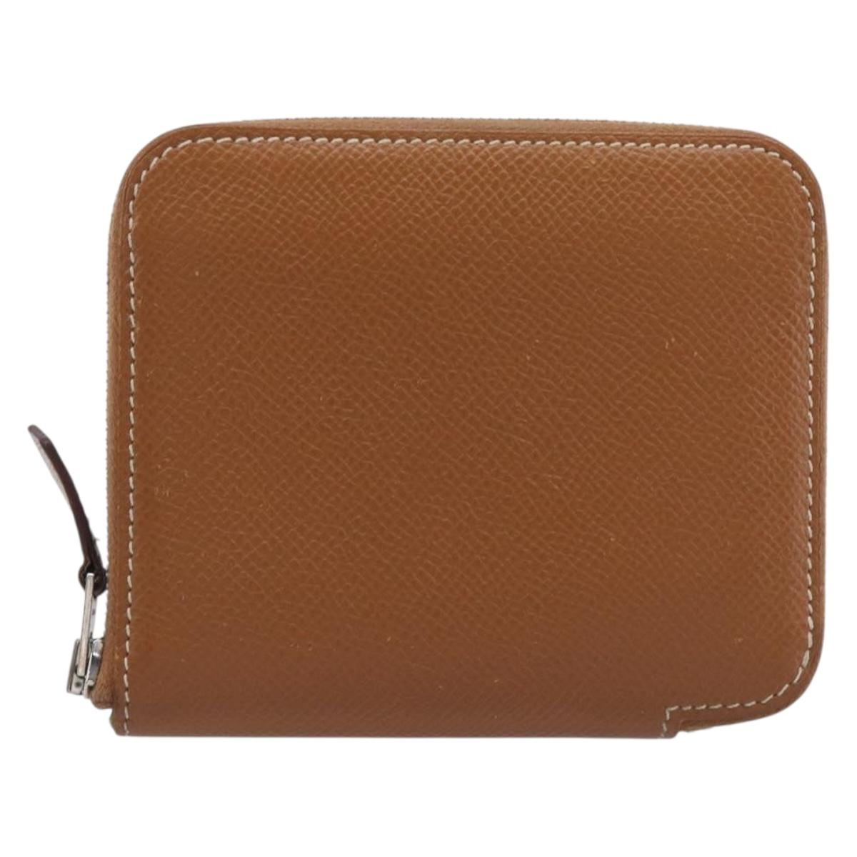 HERMES Azap Silk in Wallet Leather Brown Silver Auth 210655