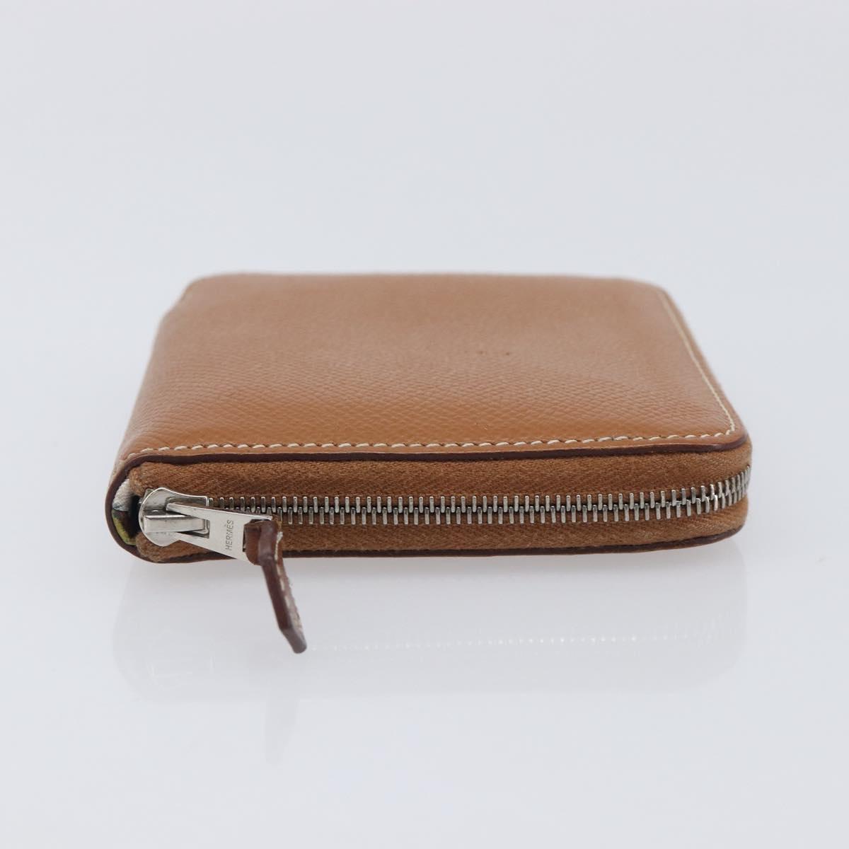 HERMES Azap Silk in Wallet Leather Brown Silver Auth 210655