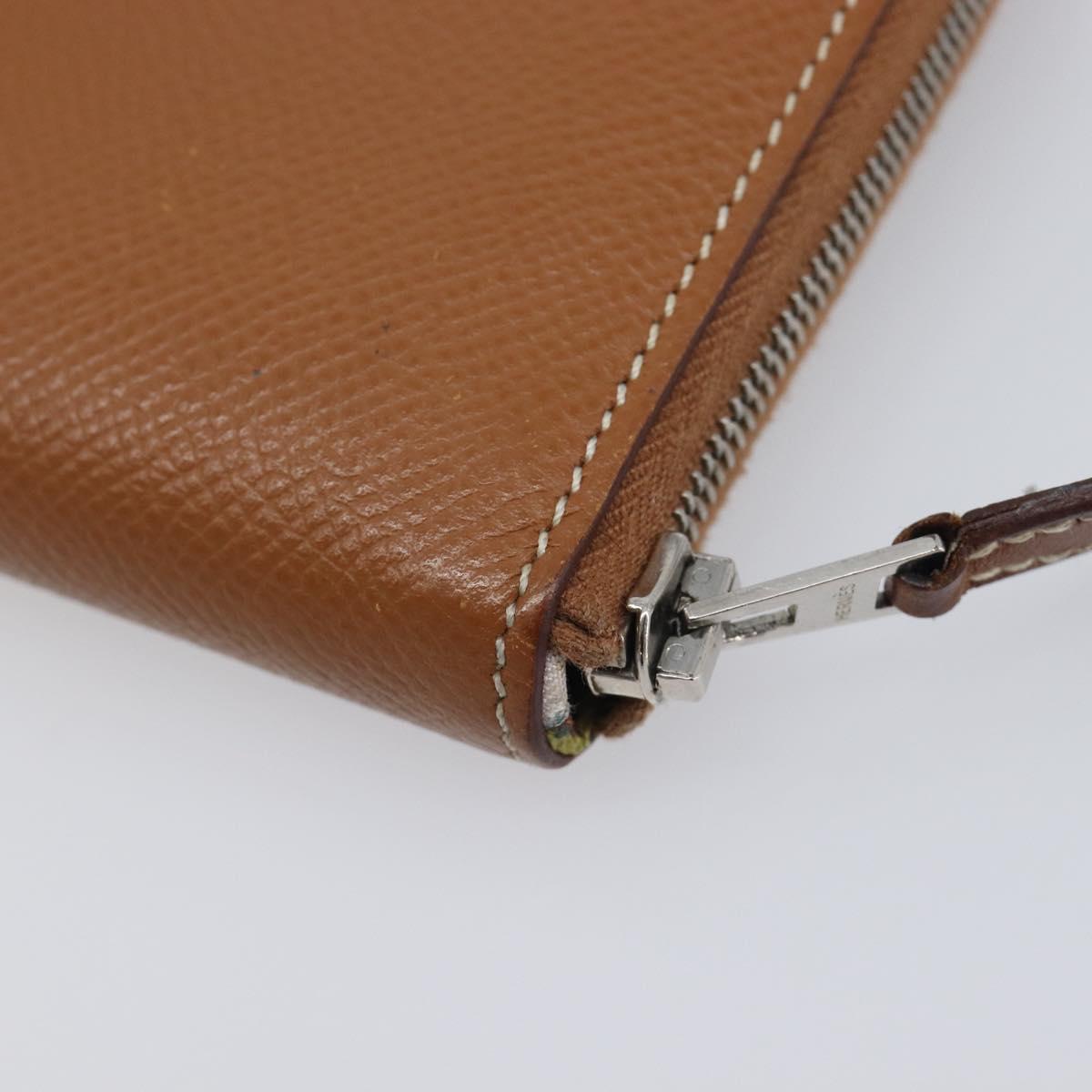 HERMES Azap Silk in Wallet Leather Brown Silver Auth 210655