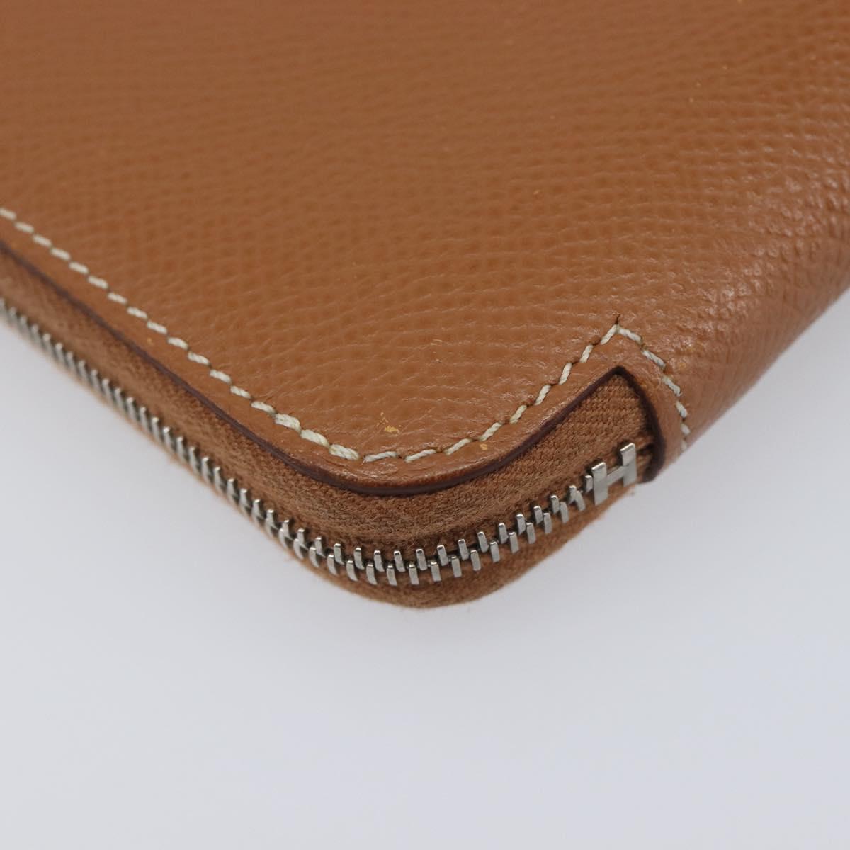 HERMES Azap Silk in Wallet Leather Brown Silver Auth 210655