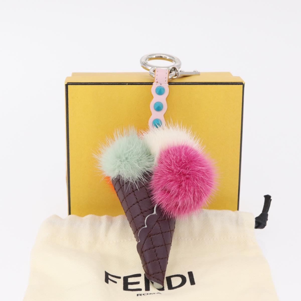 FENDI Ice Cream Bag Charm Leather Purple Silver Auth 210659M
