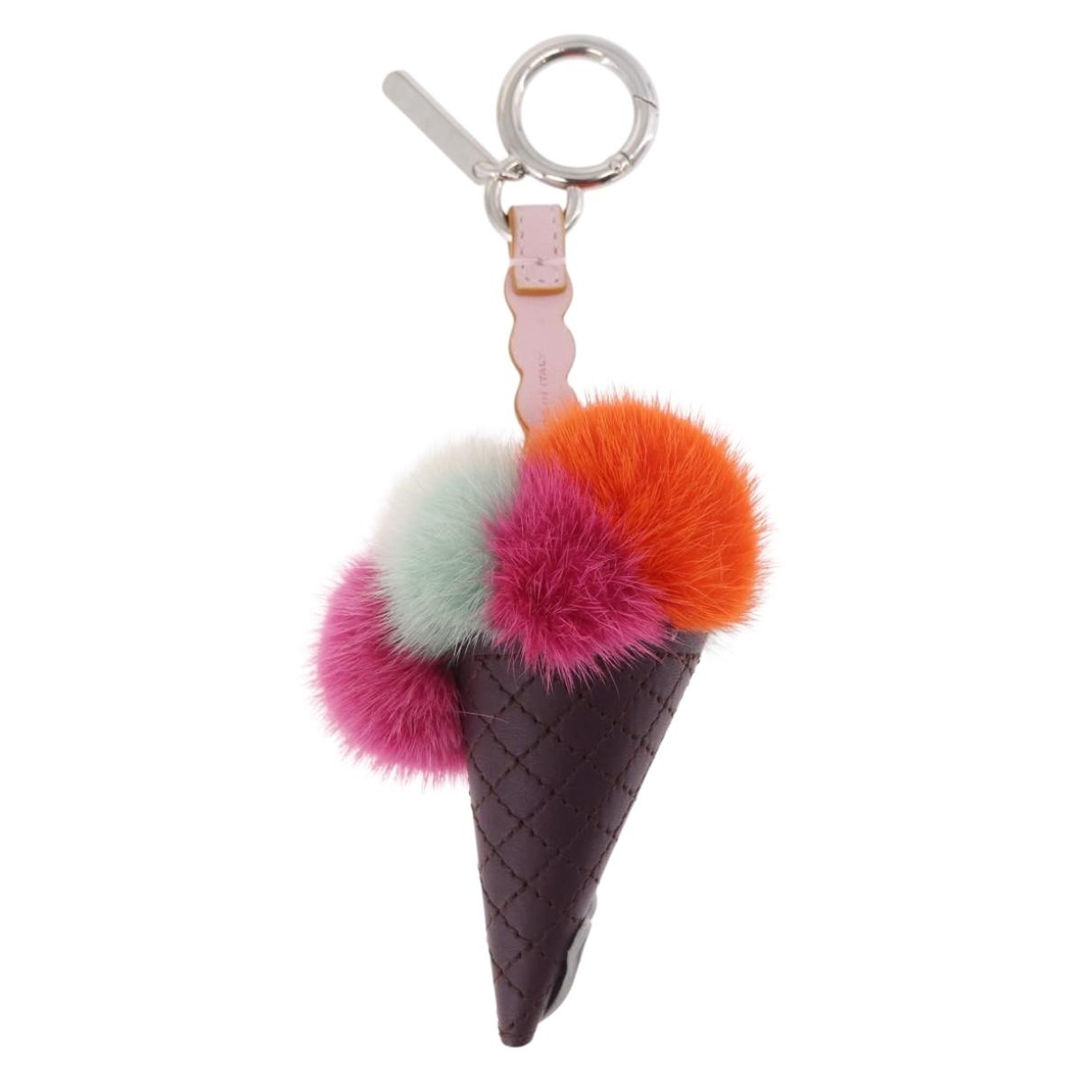 FENDI Ice Cream Bag Charm Leather Purple Silver Auth 210659M