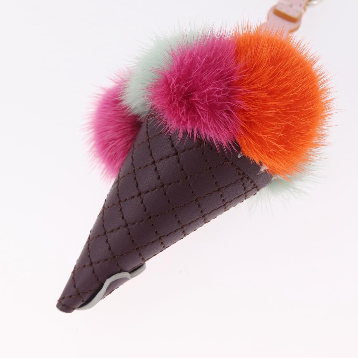 FENDI Ice Cream Bag Charm Leather Purple Silver Auth 210659M