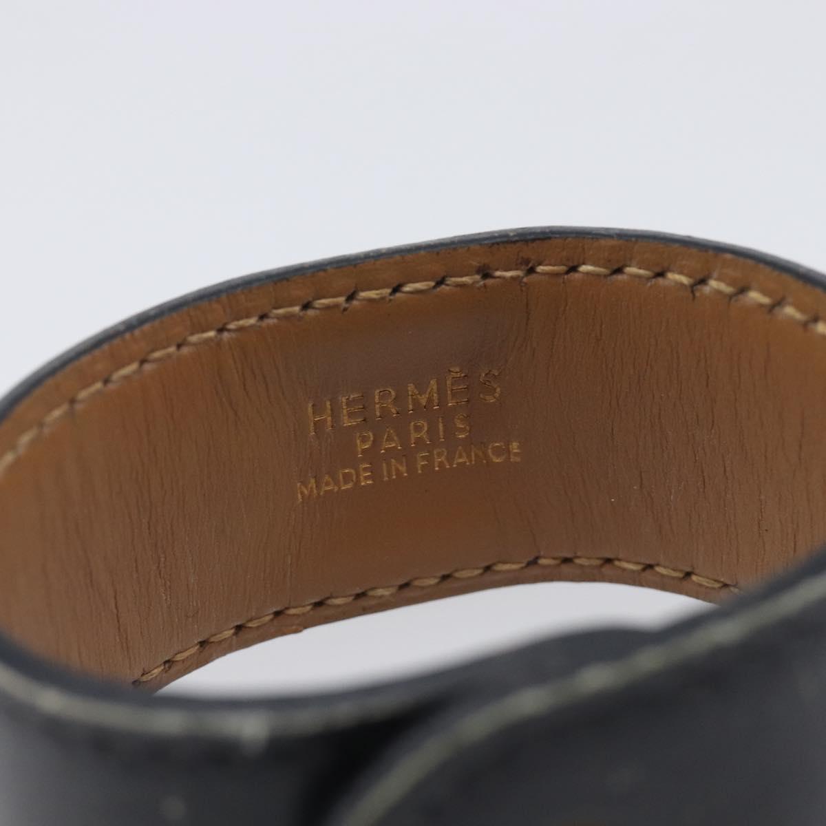 HERMES Medor Bracelet Leather Black Gold Auth 210660