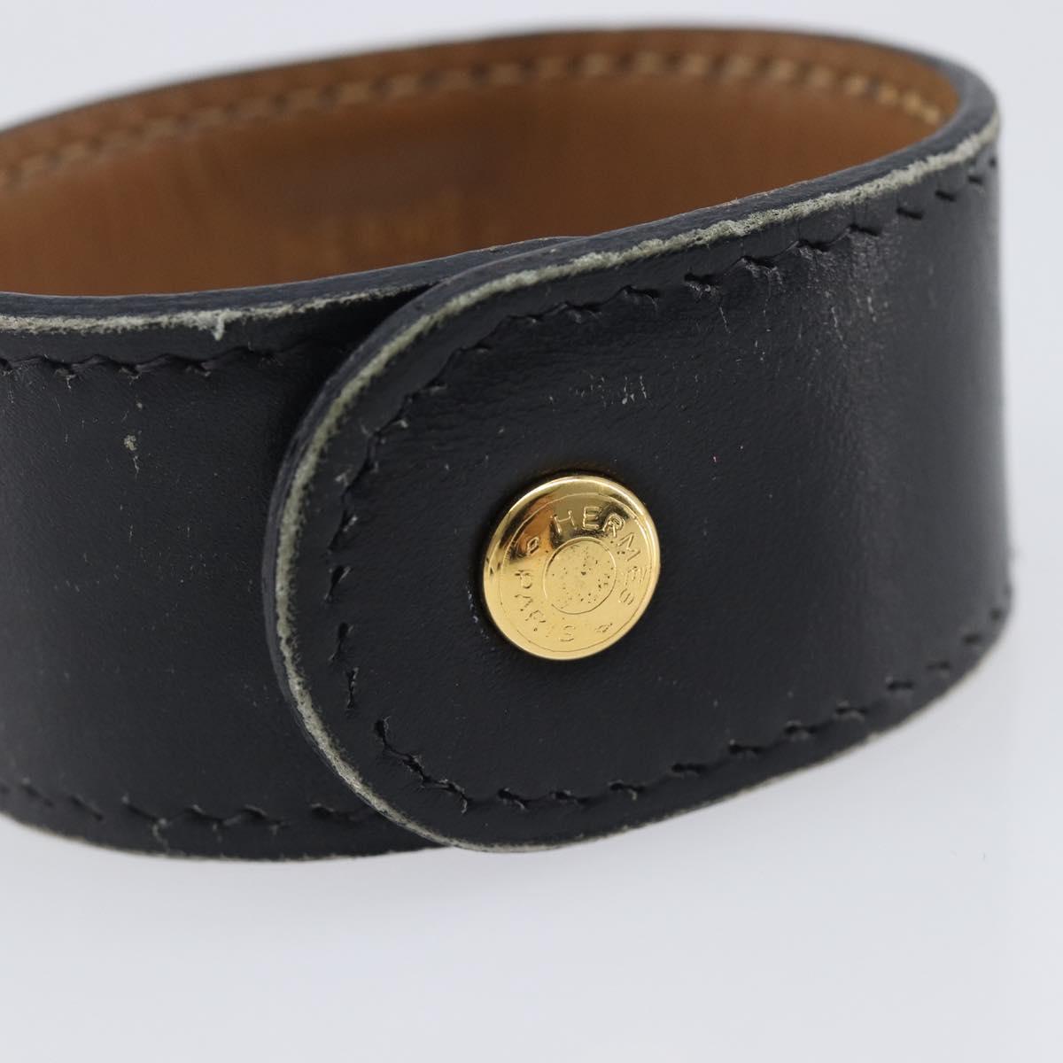 HERMES Medor Bracelet Leather Black Gold Auth 210660