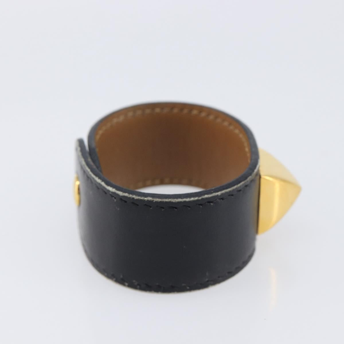 HERMES Medor Bracelet Leather Black Gold Auth 210660