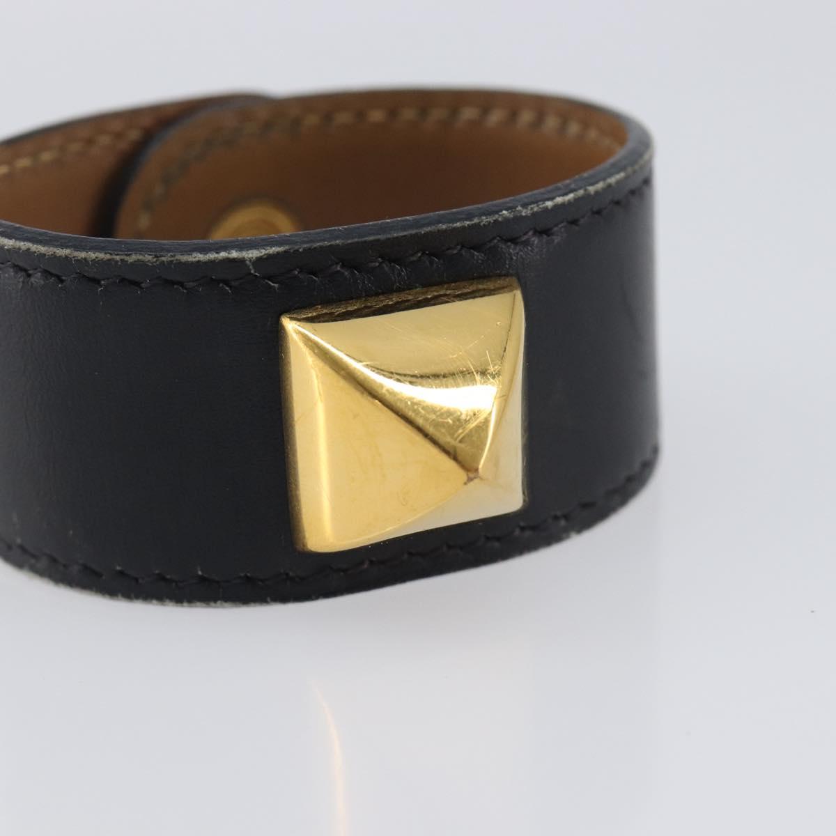 HERMES Medor Bracelet Leather Black Gold Auth 210660