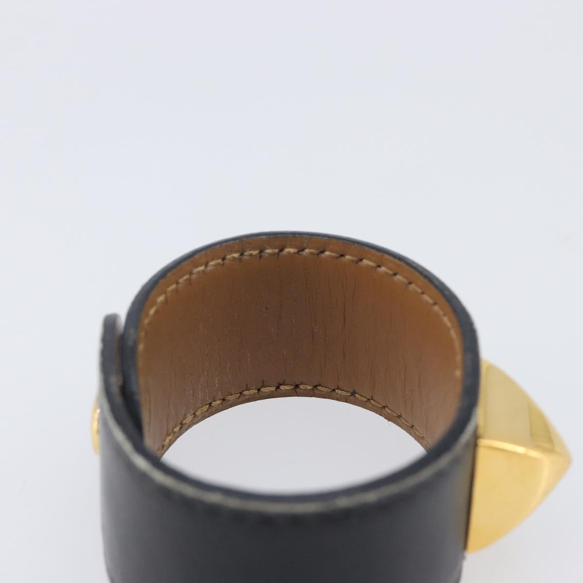 HERMES Medor Bracelet Leather Black Gold Auth 210660