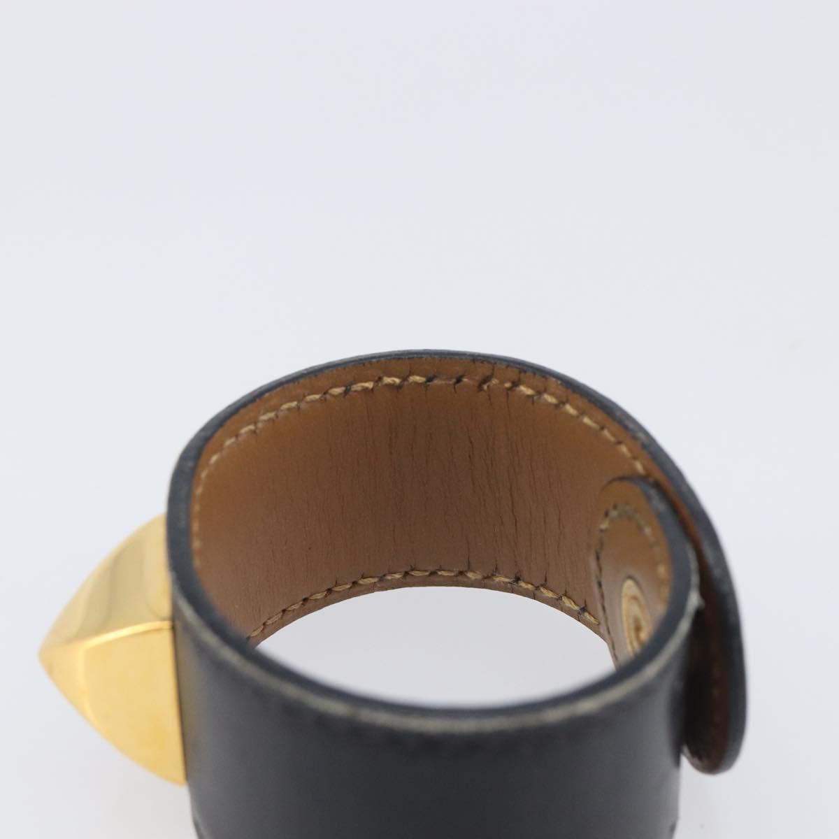 HERMES Medor Bracelet Leather Black Gold Auth 210660