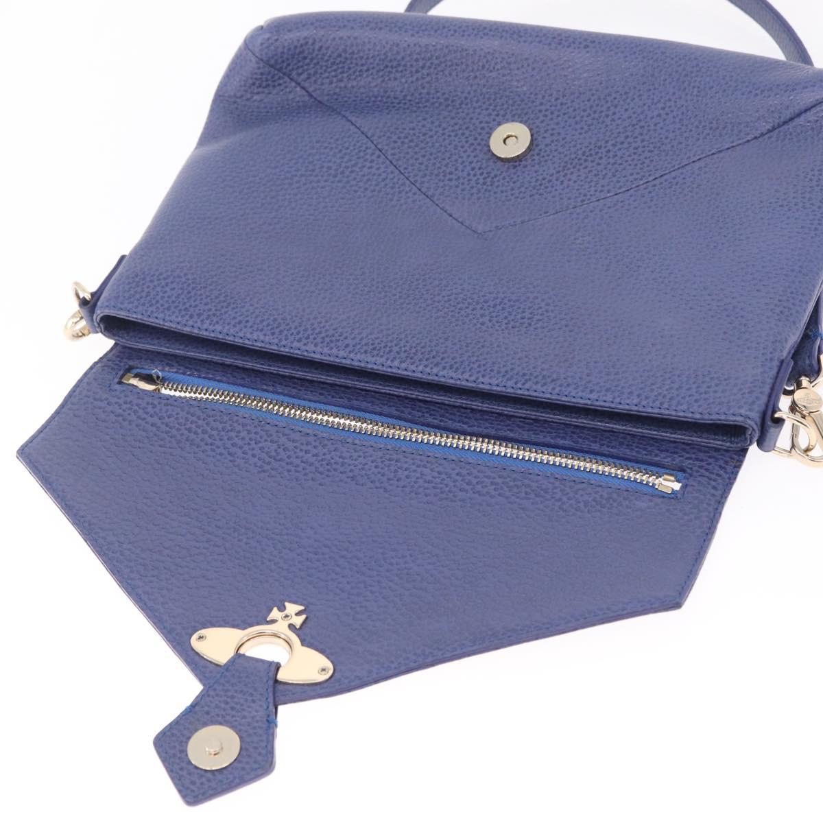 Vivienne Westwood Shoulder Bag Leather Blue Gold Auth 210665A
