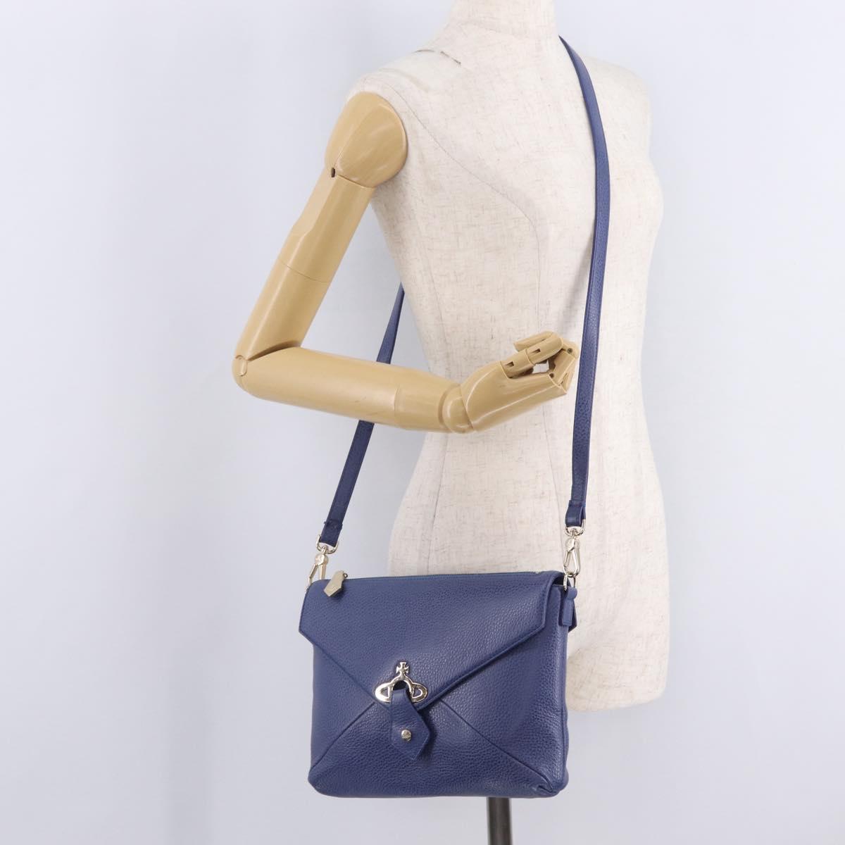 Vivienne Westwood Shoulder Bag Leather Blue Gold Auth 210665A