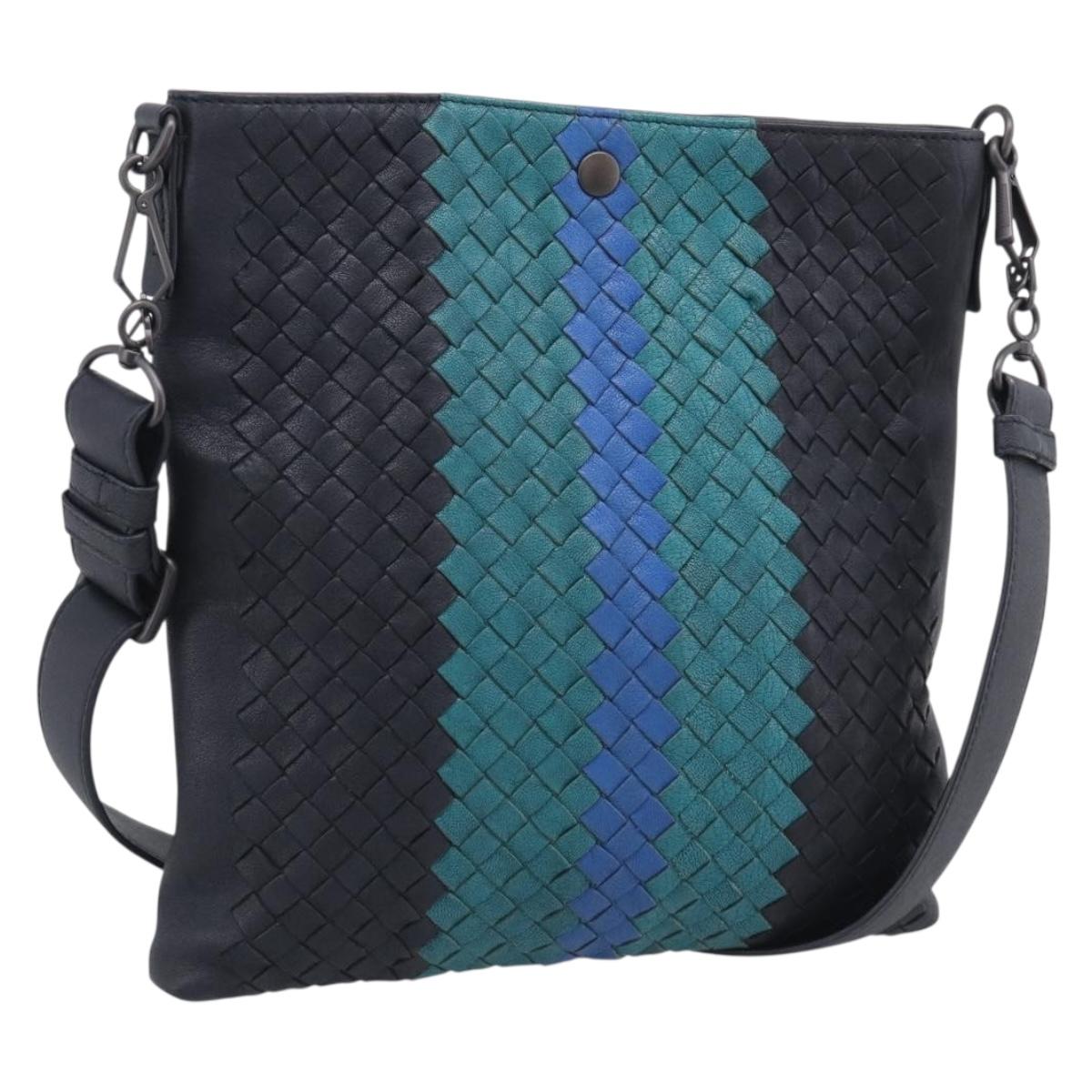 Bottega Veneta INTRECCIATO Shoulder Bag Leather Black Auth 210667V