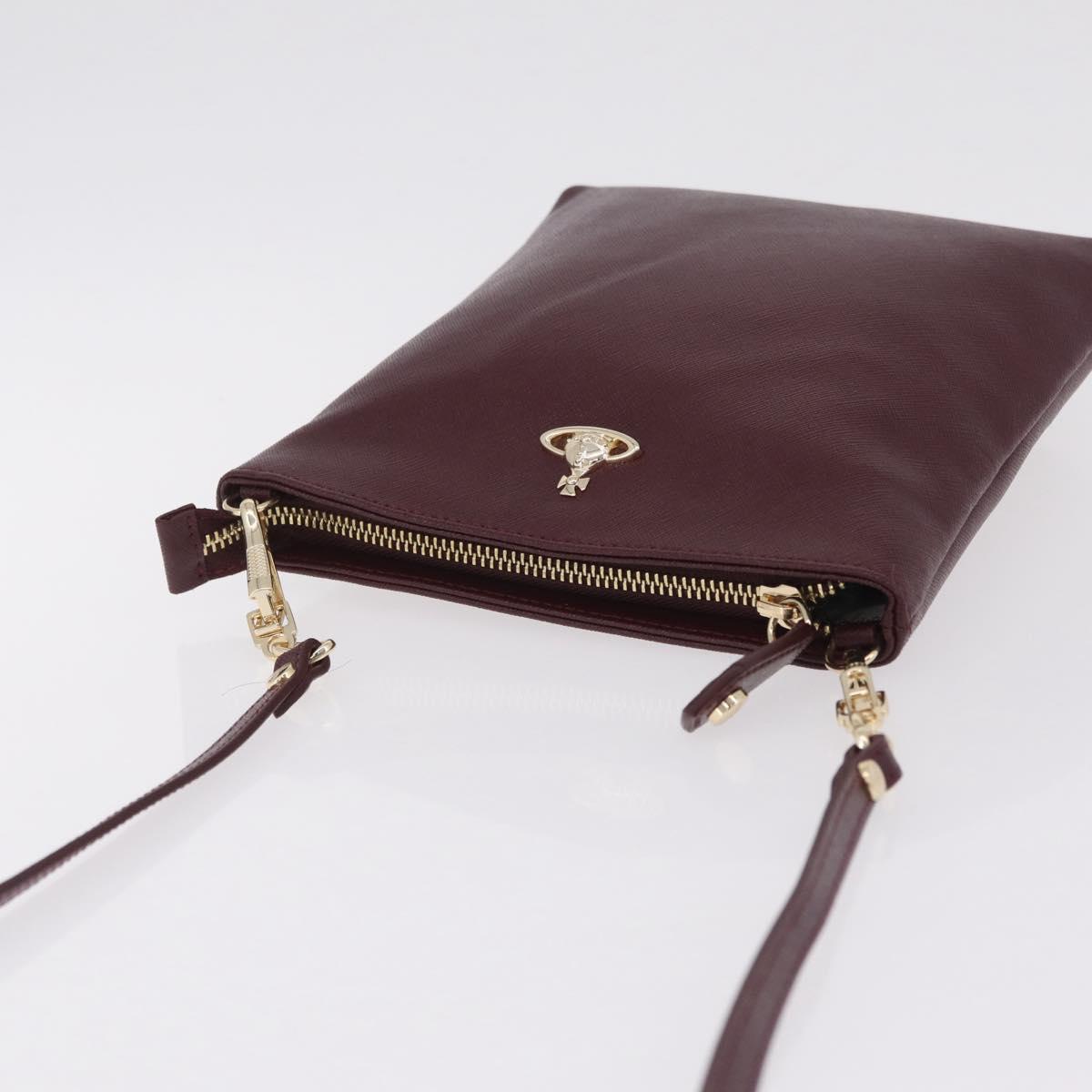 Vivienne Westwood Shoulder Bag Leather Bordeaux Gold Auth 210668A