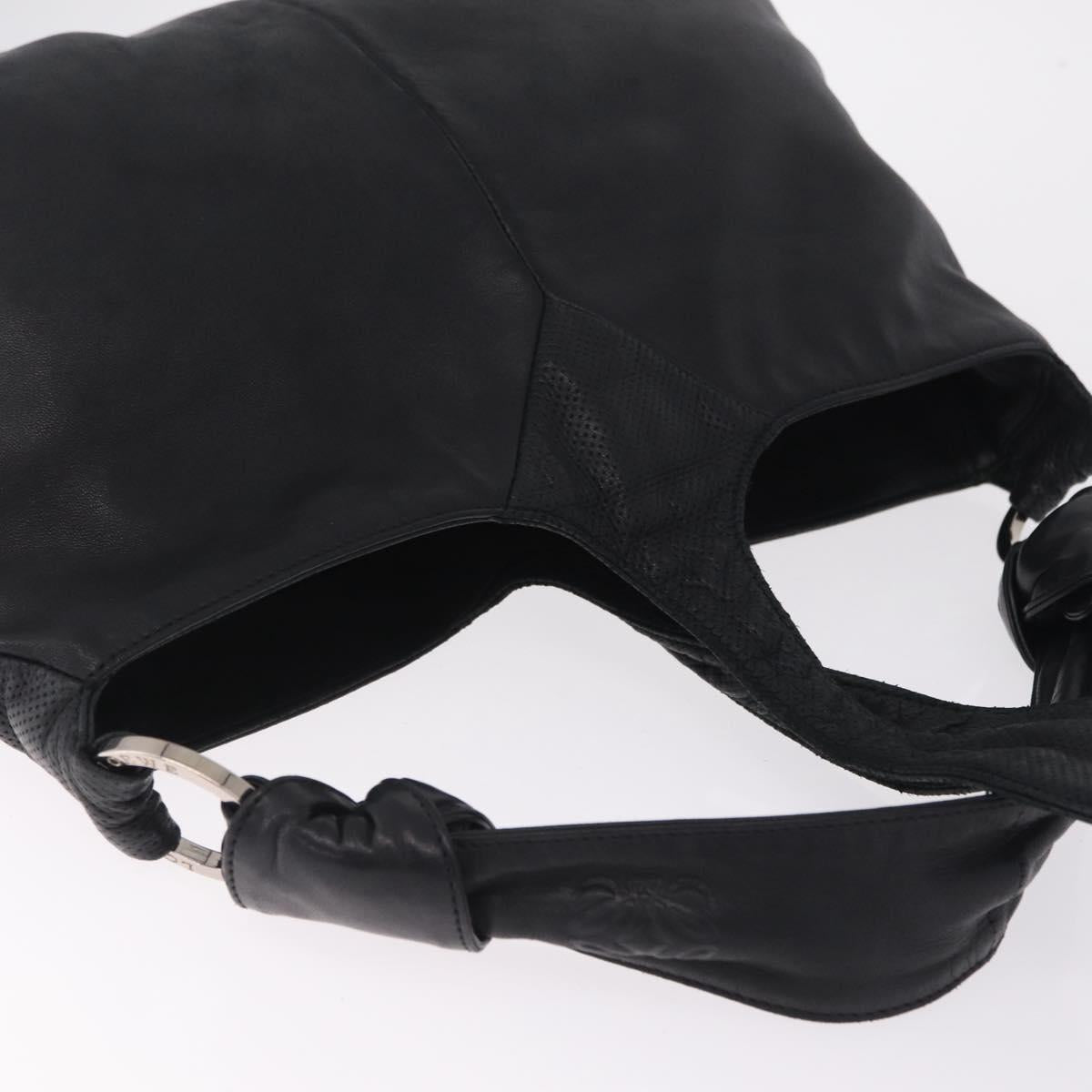 LOEWE Shoulder Bag Leather Black Silver Auth 210669A
