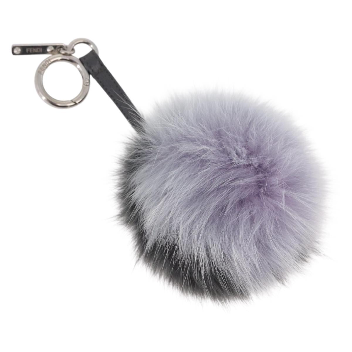 FENDI Bag Charm fur Gray Silver Auth 210671M