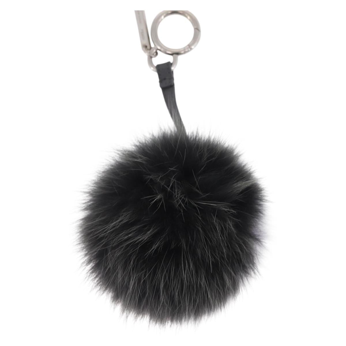FENDI Bag Charm fur Gray Silver Auth 210671M