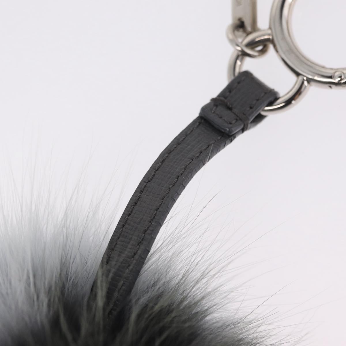 FENDI Bag Charm fur Gray Silver Auth 210671M