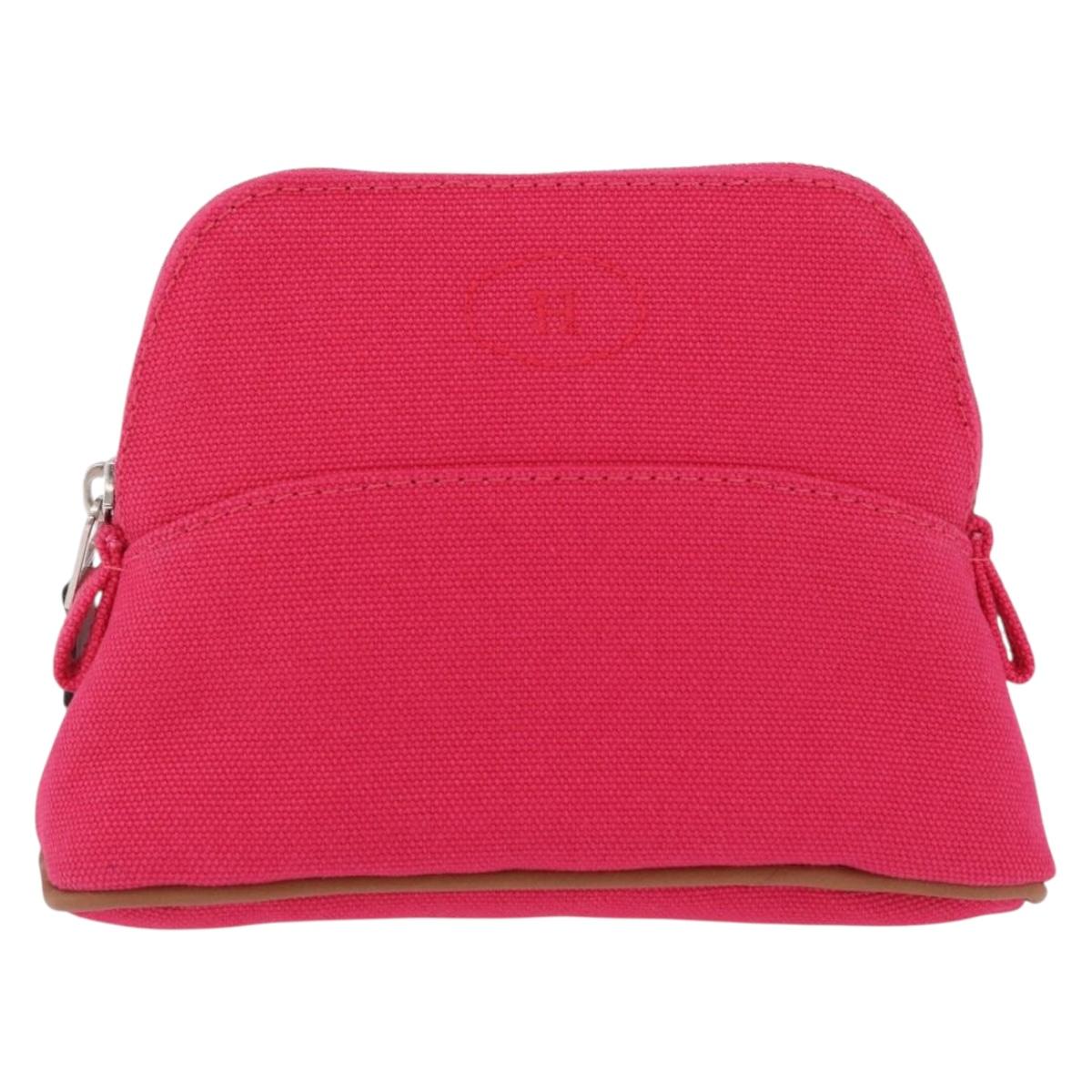 HERMES Bolide 16 Pouch Canvas Pink Silver Auth 210672V
