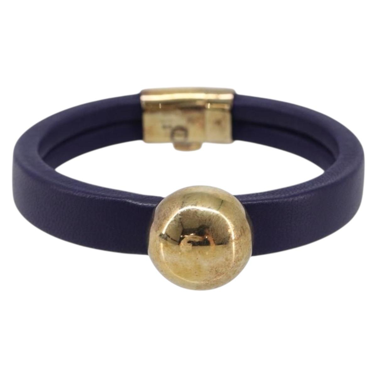 Bottega Veneta Bracelet Leather Purple Gold Auth 210678M