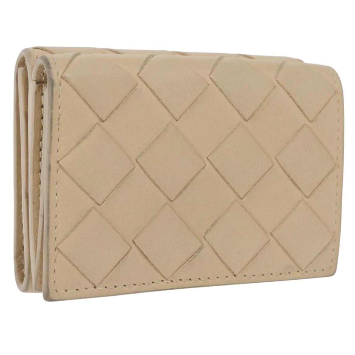 Bottega Veneta INTRECCIATO Wallet Leather Ivory Silver Auth 210680A