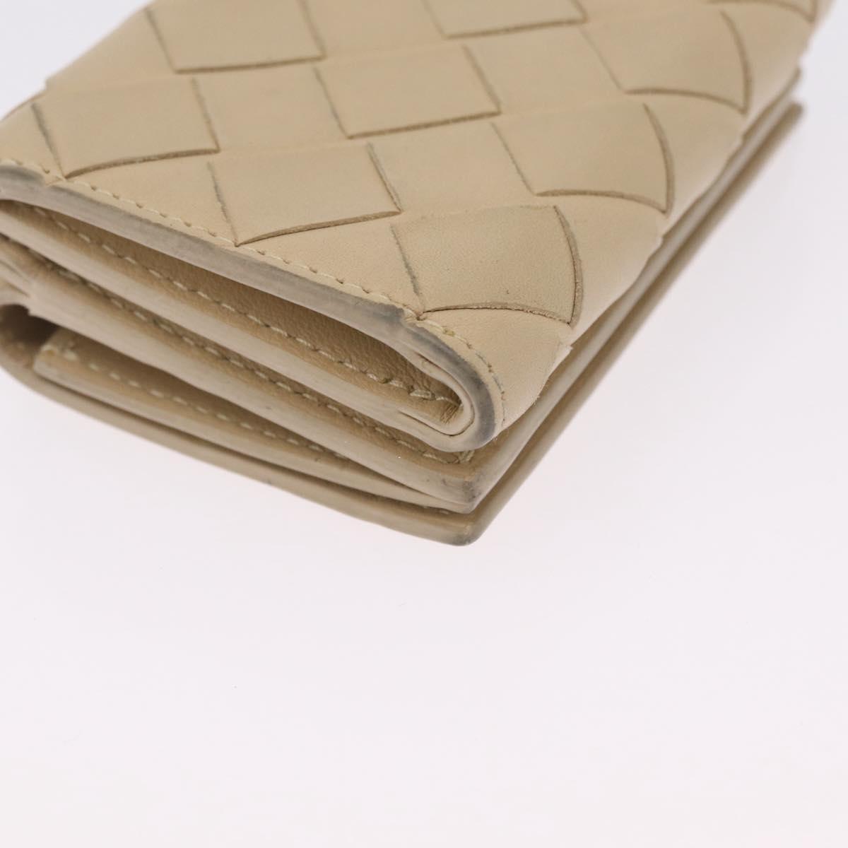Bottega Veneta INTRECCIATO Wallet Leather Ivory Silver Auth 210680A