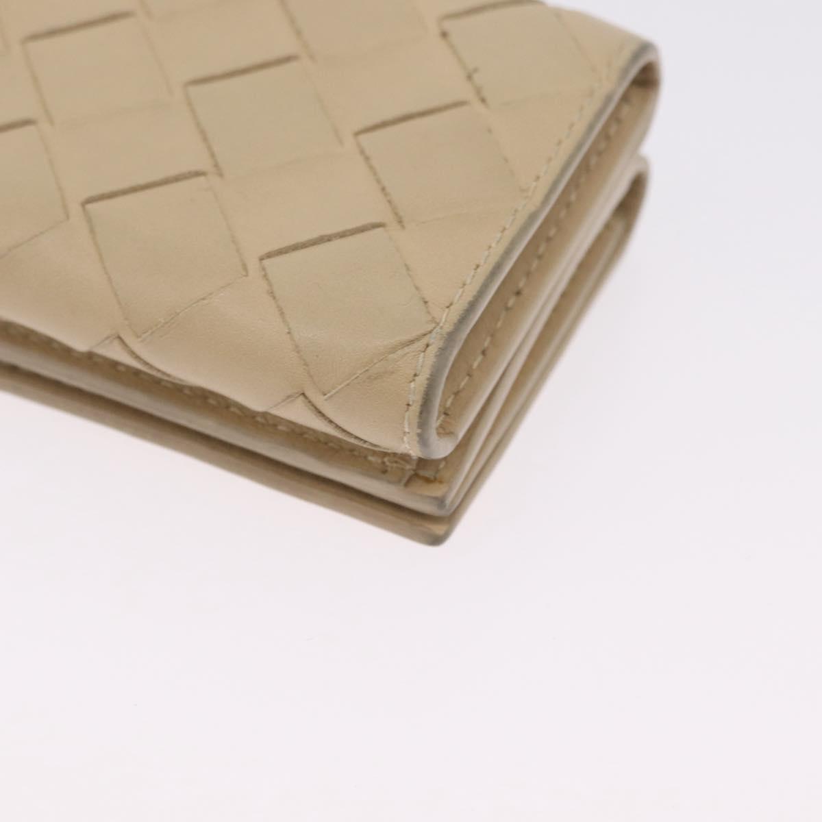 Bottega Veneta INTRECCIATO Wallet Leather Ivory Silver Auth 210680A