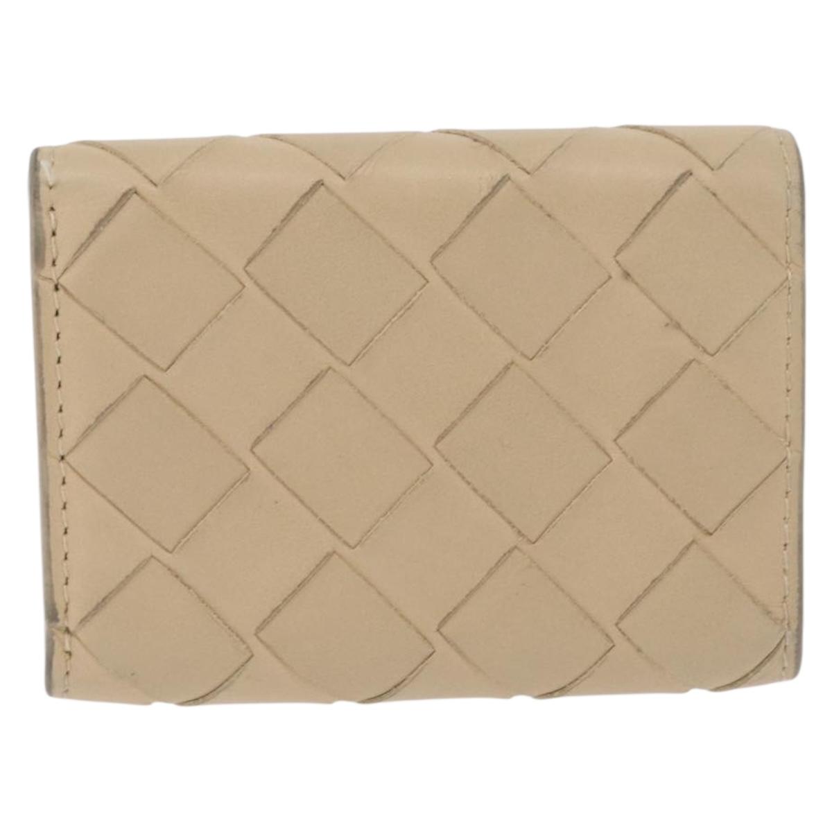Bottega Veneta INTRECCIATO Wallet Leather Ivory Silver Auth 210680A
