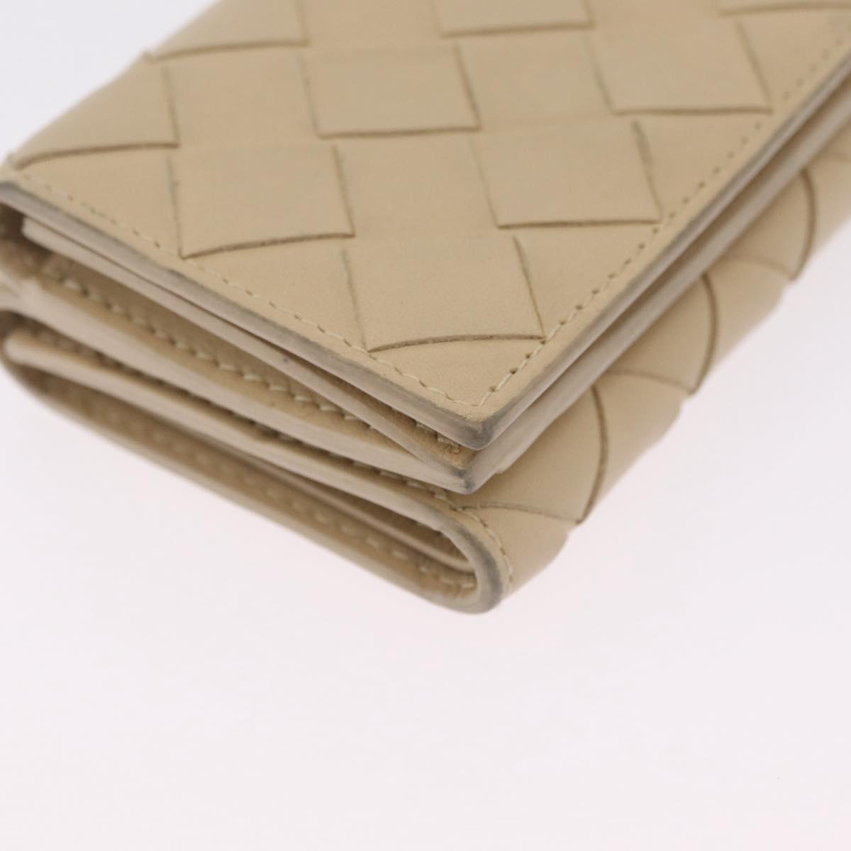 Bottega Veneta INTRECCIATO Wallet Leather Ivory Silver Auth 210680A