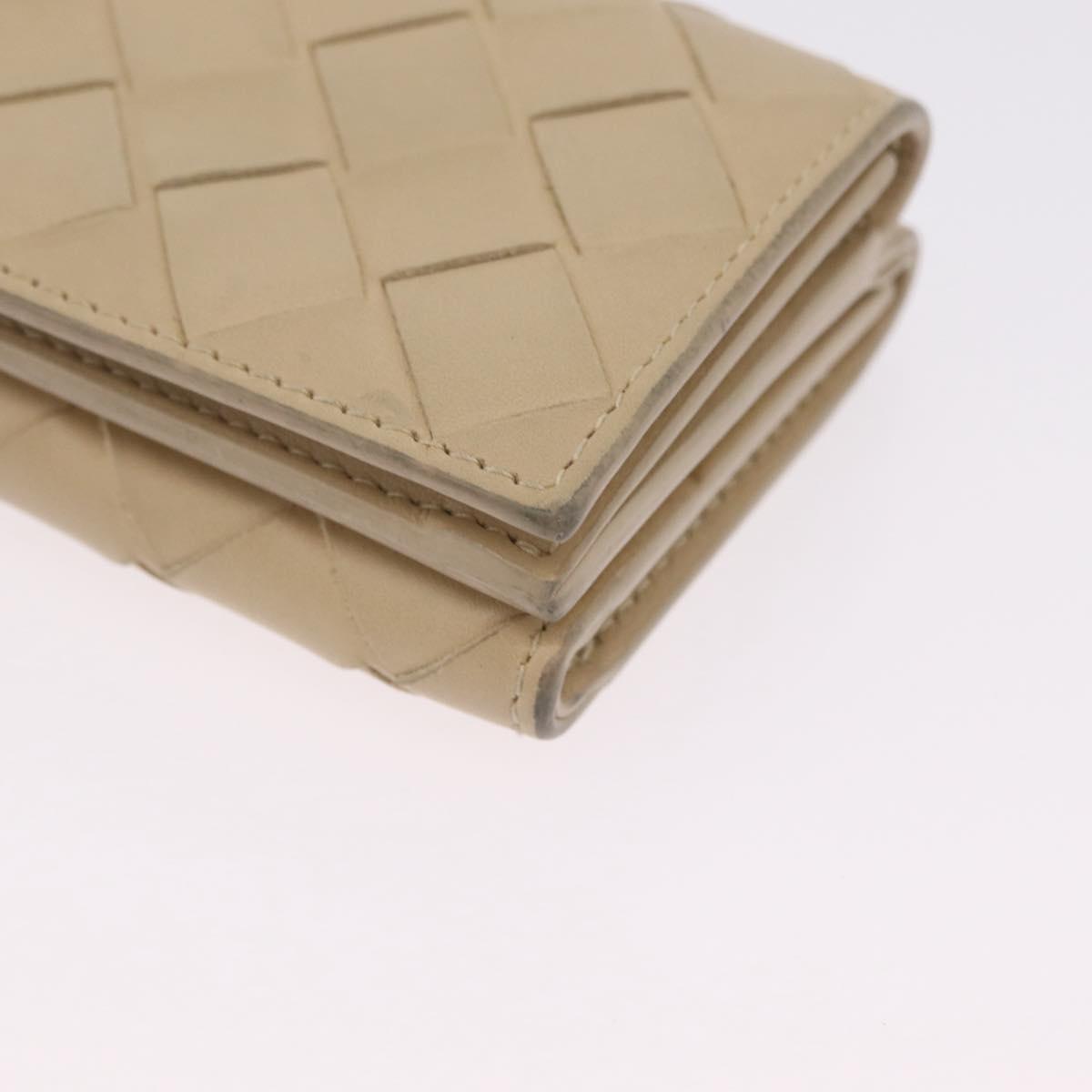 Bottega Veneta INTRECCIATO Wallet Leather Ivory Silver Auth 210680A