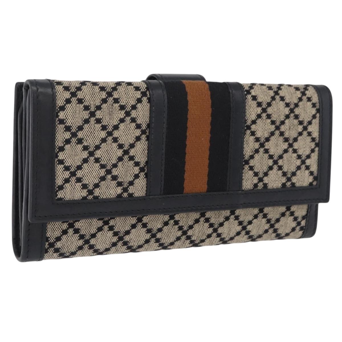 GUCCI Diamante Sherry Line Long Wallet Canvas Beige Gold Auth 210684A
