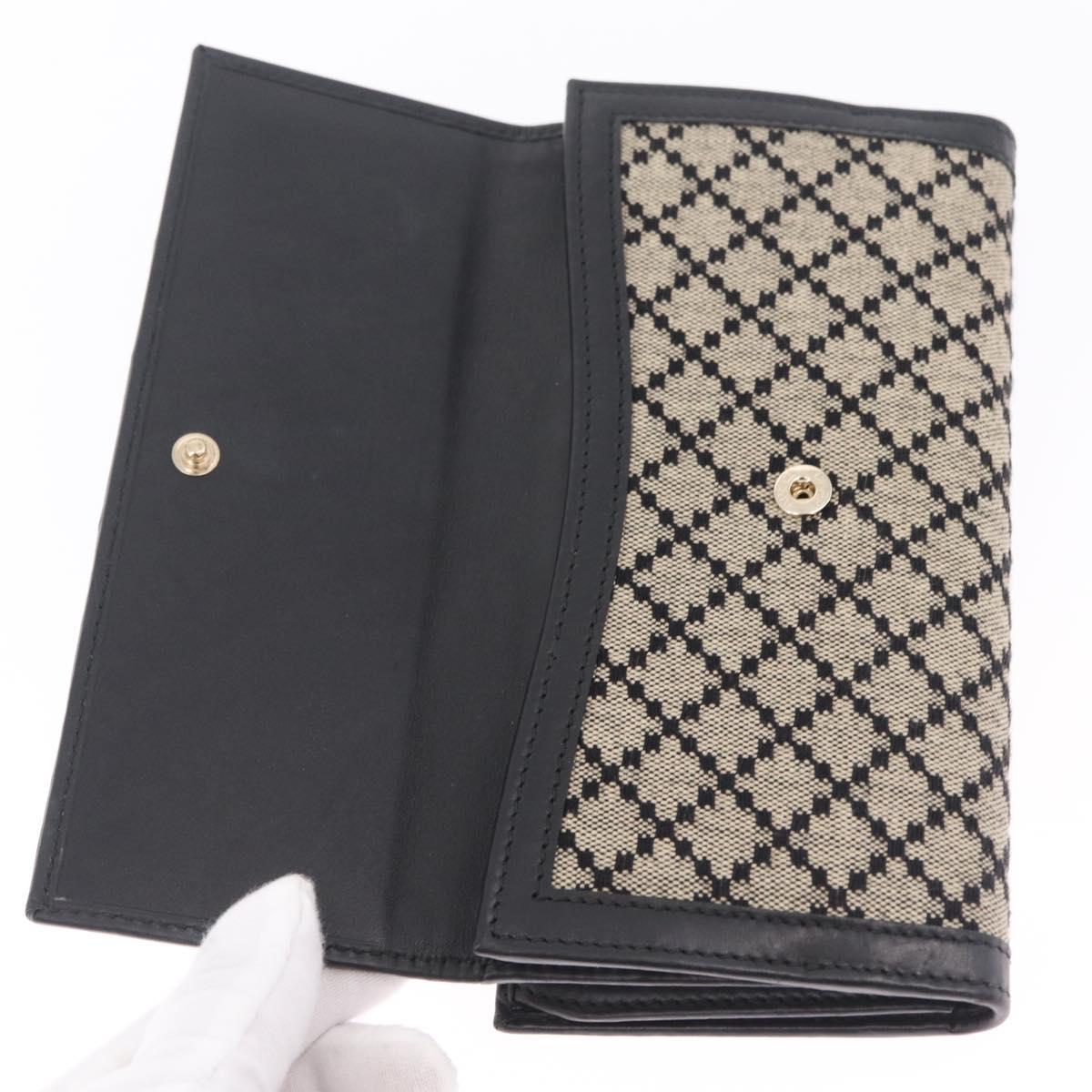 GUCCI Diamante Sherry Line Long Wallet Canvas Beige Gold Auth 210684A