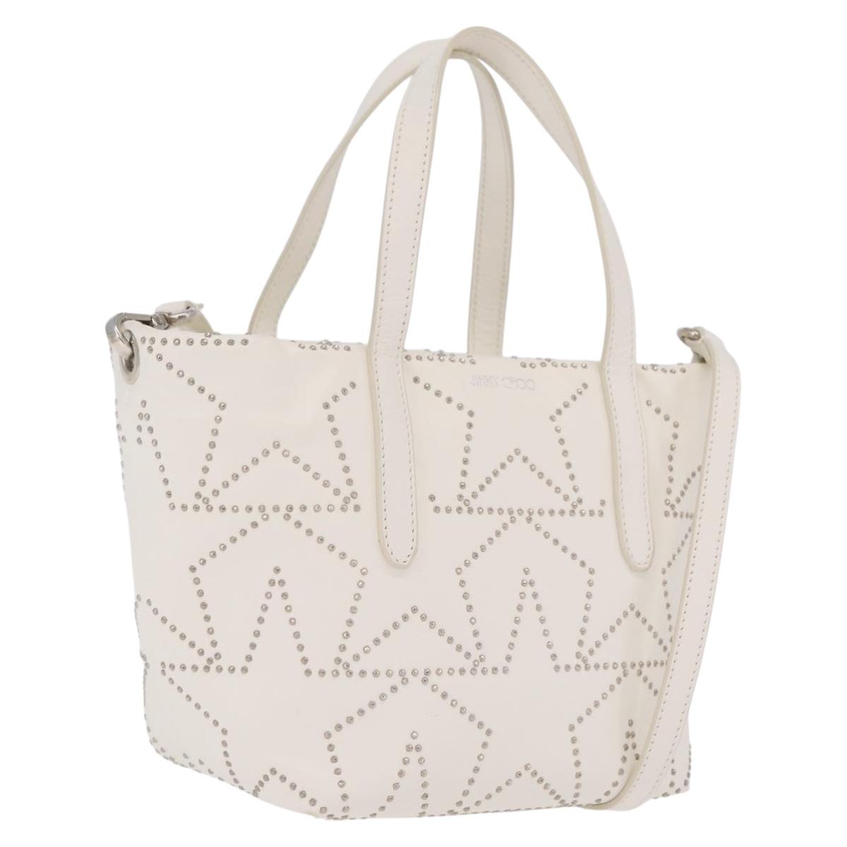 Jimmy Choo Sophia S Hand Bag Leather 2way White Silver Auth 210685A