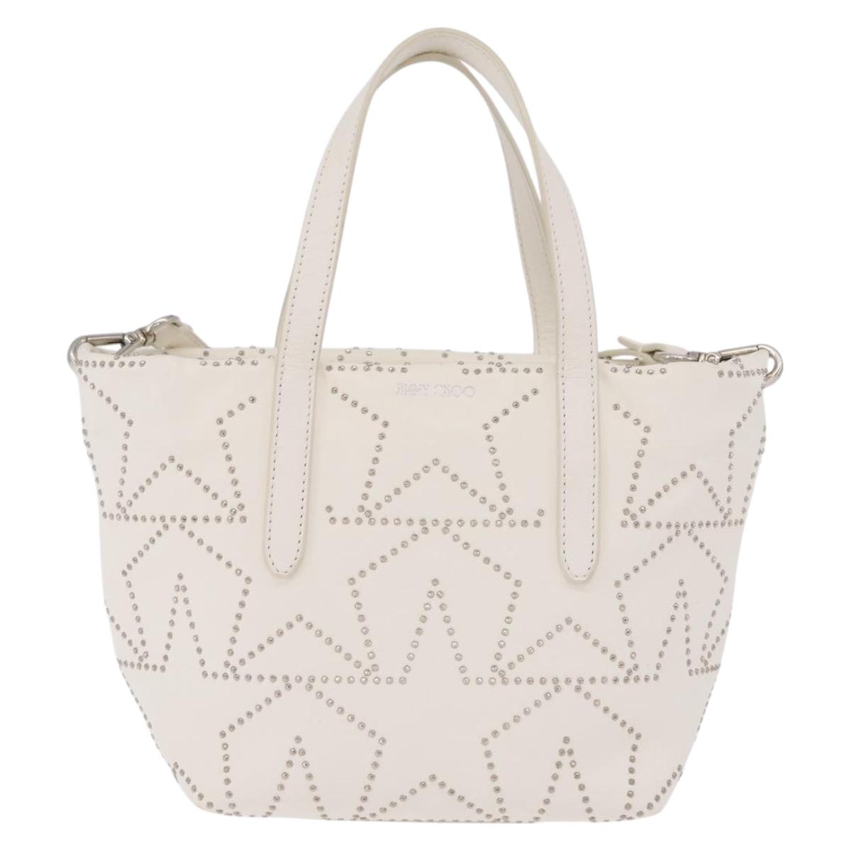 Jimmy Choo Sophia S Hand Bag Leather 2way White Silver Auth 210685A