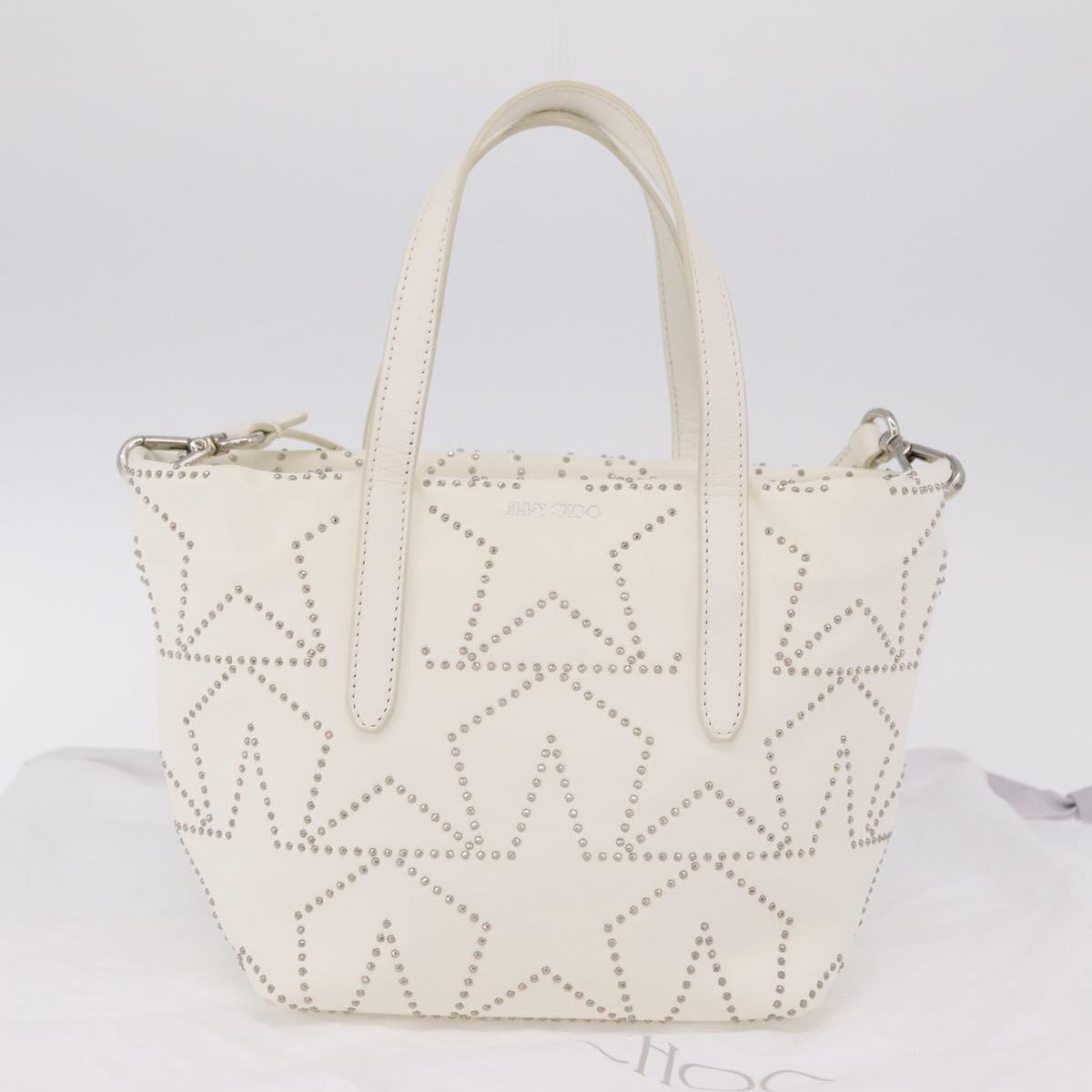 Jimmy Choo Sophia S Hand Bag Leather 2way White Silver Auth 210685A