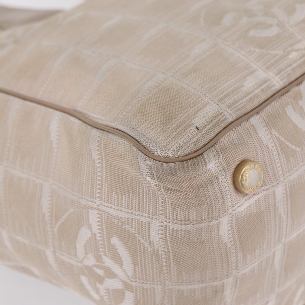 CHANEL New Travel Line Tote Bag Canvas Beige Gold CC Auth 210686A