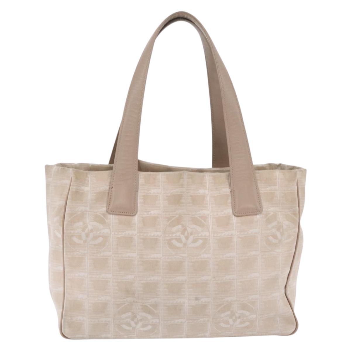 CHANEL New Travel Line Tote Bag Canvas Beige Gold CC Auth 210686A