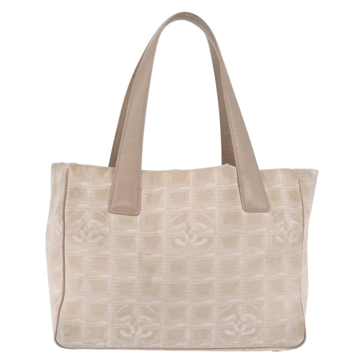 CHANEL New Travel Line Tote Bag Canvas Beige Gold CC Auth 210686A
