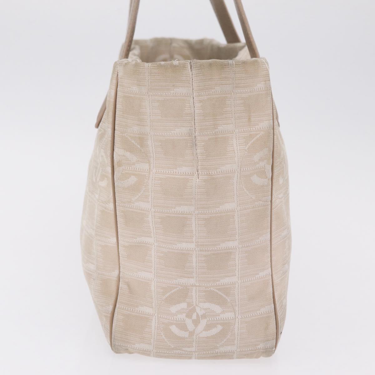 CHANEL New Travel Line Tote Bag Canvas Beige Gold CC Auth 210686A