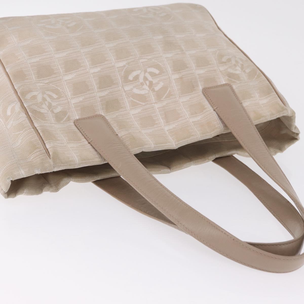 CHANEL New Travel Line Tote Bag Canvas Beige Gold CC Auth 210686A