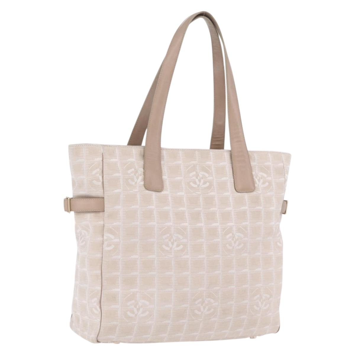 CHANEL New Travel Line Tote Bag Canvas Beige Gold CC Auth 210687A