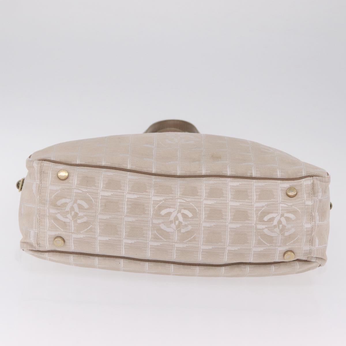 CHANEL New Travel Line Tote Bag Canvas Beige Gold CC Auth 210687A