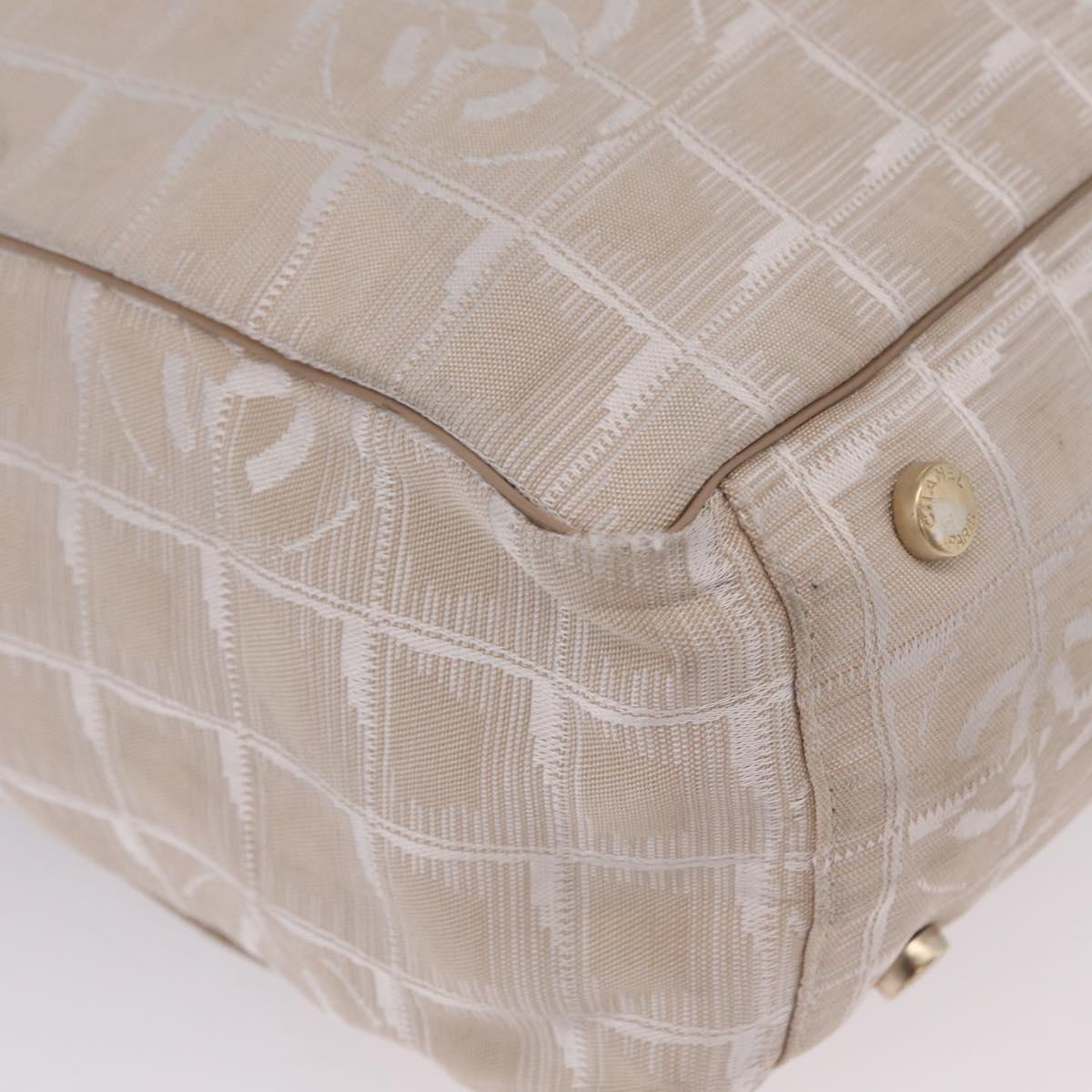 CHANEL New Travel Line Tote Bag Canvas Beige Gold CC Auth 210687A