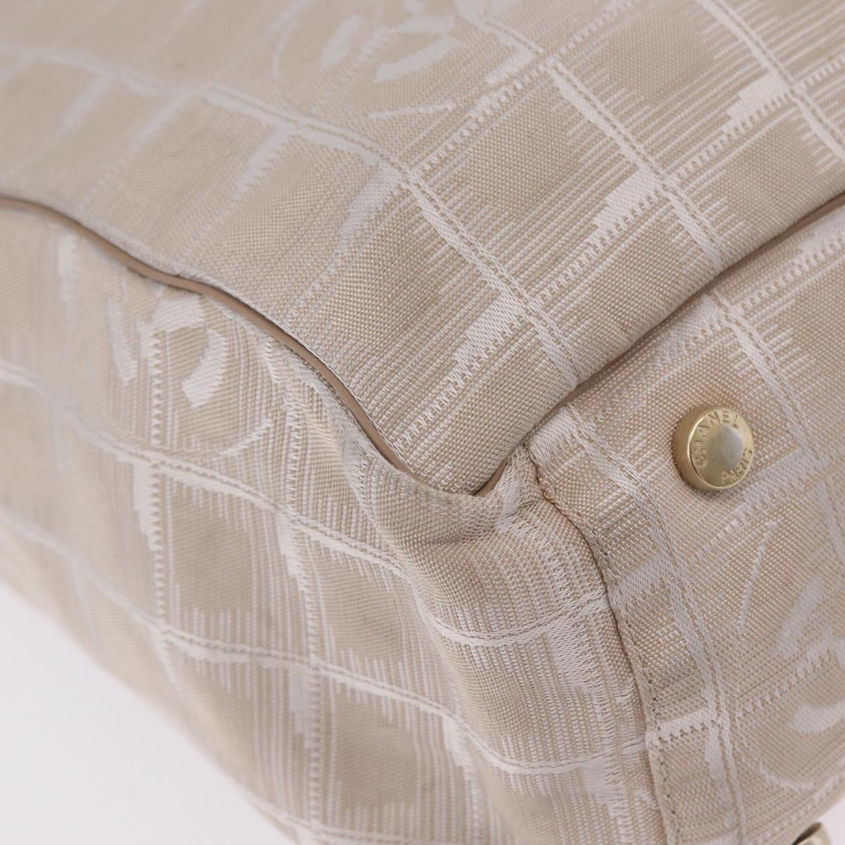 CHANEL New Travel Line Tote Bag Canvas Beige Gold CC Auth 210687A